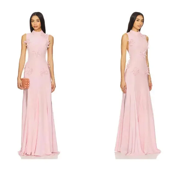 La Fuori Backless Maxi Dress in Ostrich Feather Pink XS NWT $780msrp - Picture 1 of 14